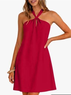 Amazon Red Halter Mini Dress